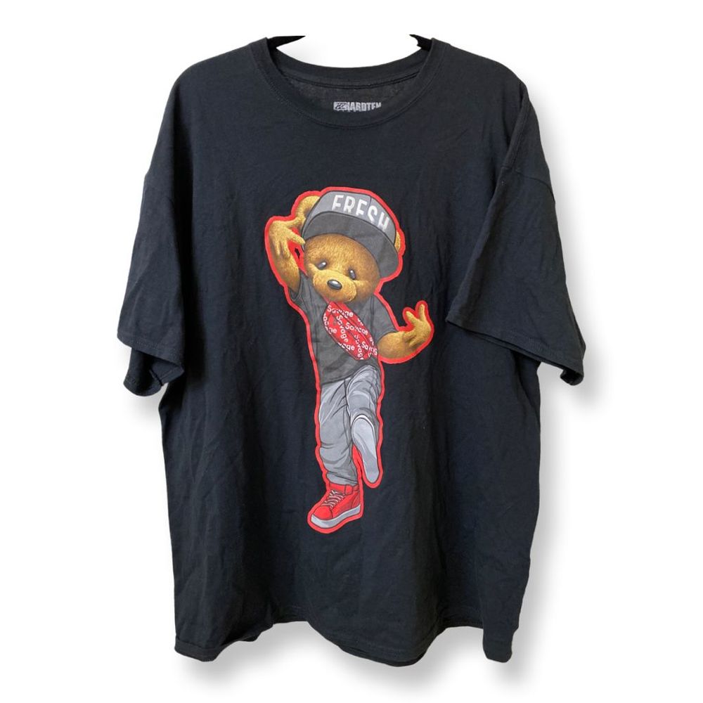Hardten Clothing Mens Black Teddy Bear Fresh Cap Short Sleeve Crew T Shirt XXL